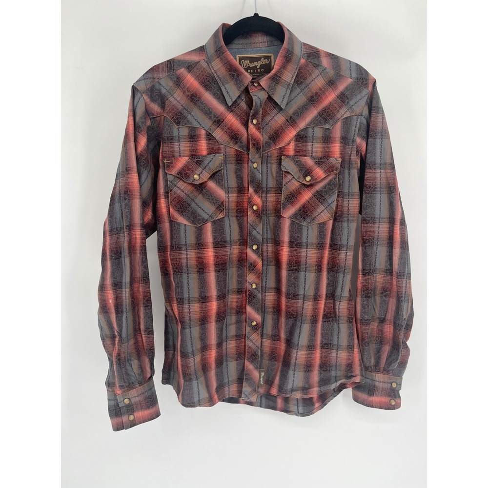 Wrangler‎ Retro Mens Western Pearl Snap Shirt Plaid Paisley Filigree Western M